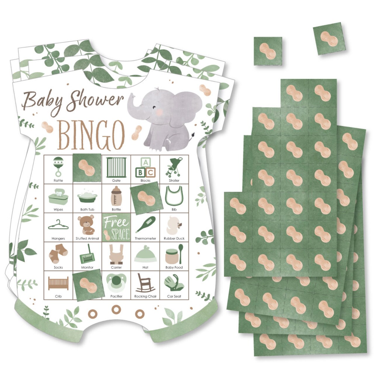 Big Dot of Happiness Elephant Baby Shower Bingo Cards and Markers, Little Peanut Elephant Party Activity, Picture Bingo Game - Set of 18